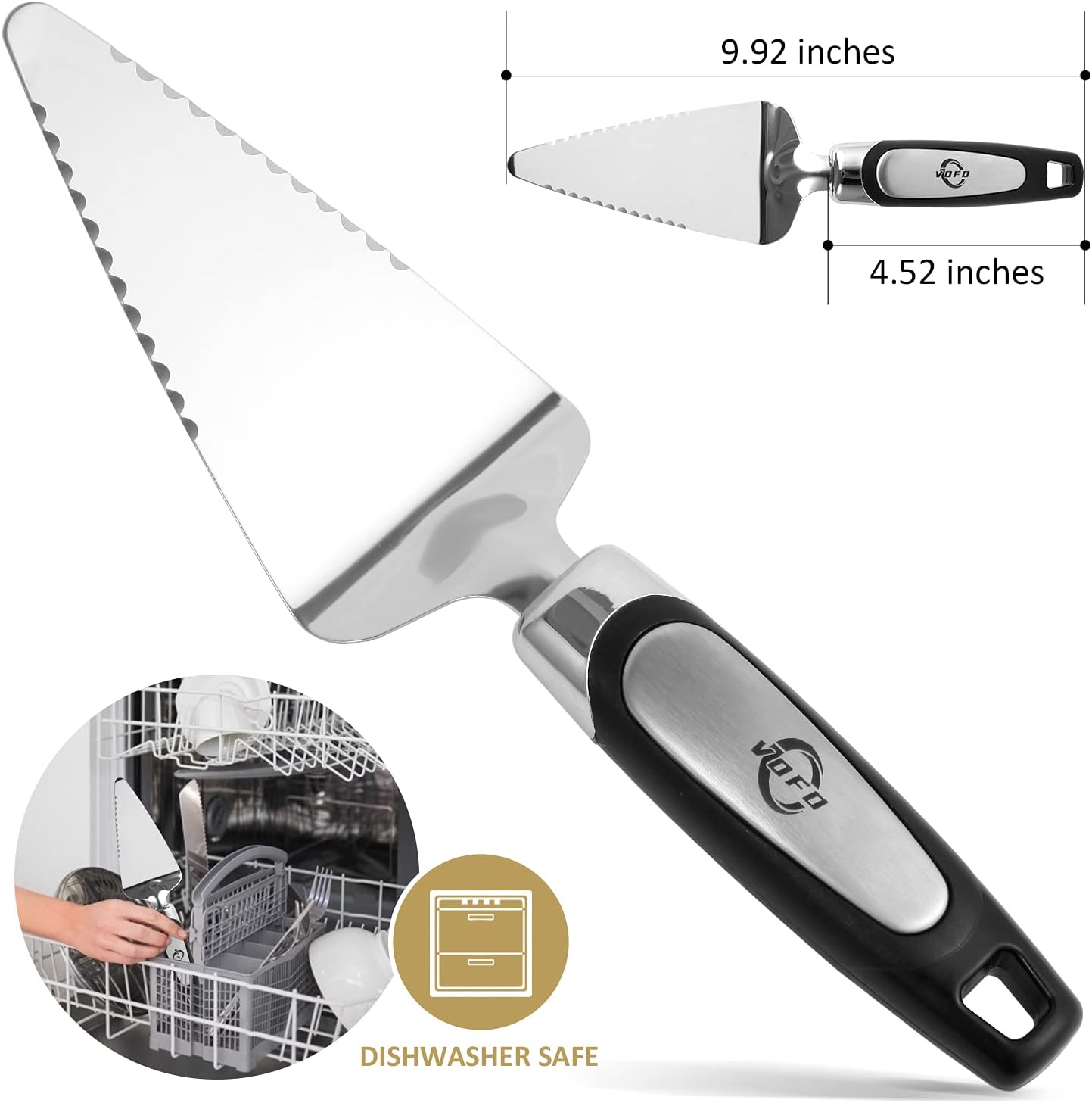 VOFO Flatware Pie Server Stainless Steel Cake Pizza Cutter Tart Dessert Slicer (Black)