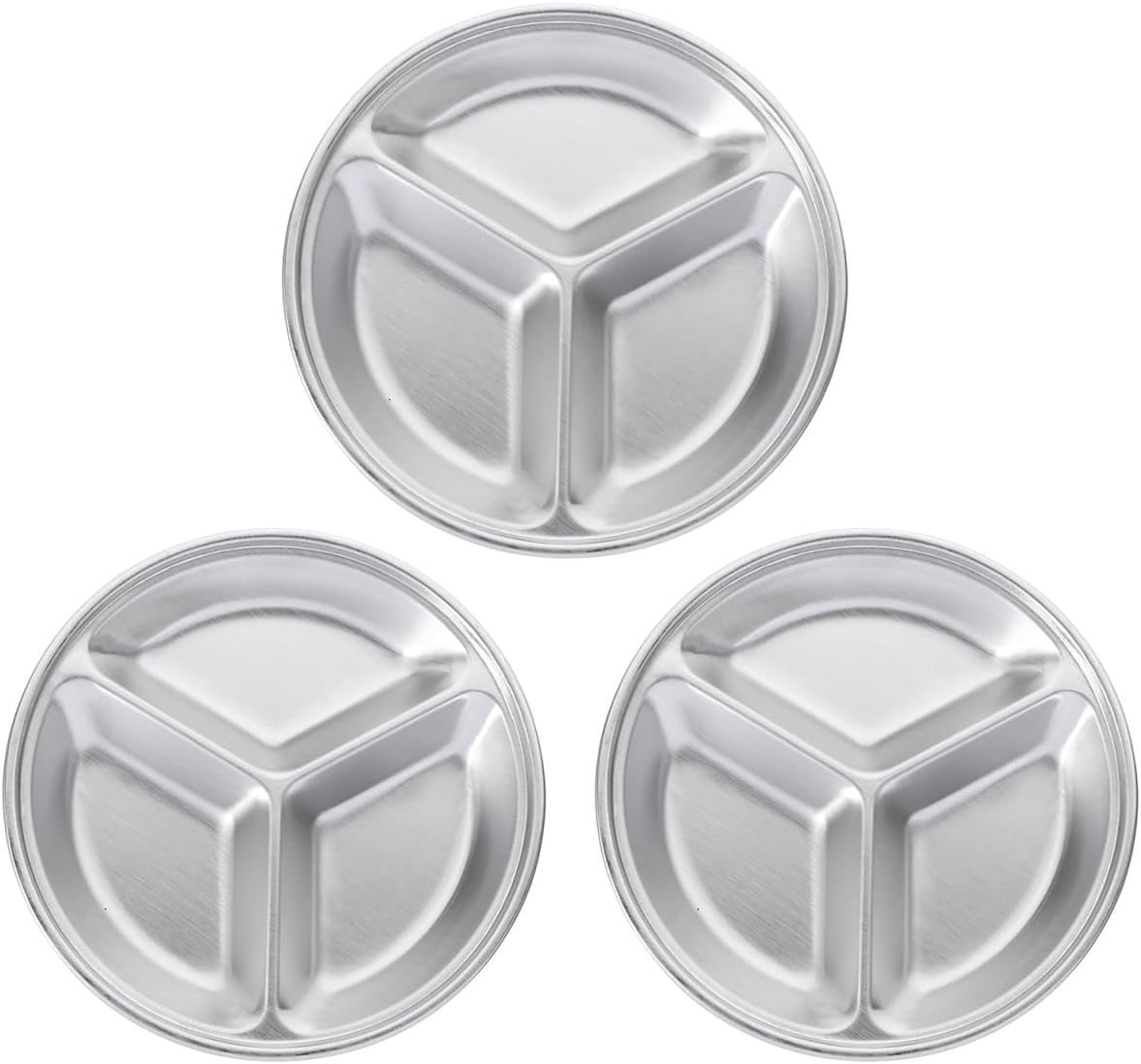 3pcs Stainless Steel Round Dish Stainless Steel Dipping Dish Round Seasoning Dishes Prep Bowl Three Compartment Plates Condiment Dishes Metal Dipping Plates Child Soy Sauce Tasty