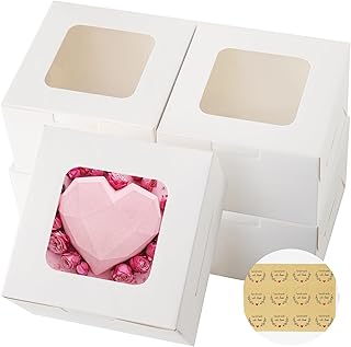 50pcs 5x5x2.5 Inches Cookie Boxes,White Bakery Boxes with Window,Small Treat Boxes,Mini Cake Boxes,for Pastry,Dessert,Cookies,Muffins,Donuts,Chocolate Covered Strawberries (5 * 5 * 2.5inch)