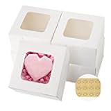 fwipiyo 50pcs 5x5x2.5 Inches Cookie Boxes,White Bakery Boxes with Window,Small Treat Boxes,Mini Cake Boxes,for Pastry,Dessert,Cookies,Muffins,Donuts,Chocolate Covered Strawberries (5 * 5 * 2.5inch)