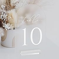 Vista 13 de JINMURY Números de mesa de arco transparente para boda, mesa de acrílico arqueada de 5 x 7 pulgadas, números 1-10 con soportes, letrero de arco