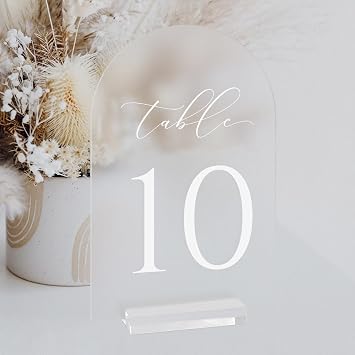Frosted Arch Table Numbers for Wedding, 5x7 Inch Acrylic Table Numbers 1-10 with Stands, Frosted Acrylic Arch Tabletop Sign with Holder for Centerpiece, Reception, Wedding, Party, Event