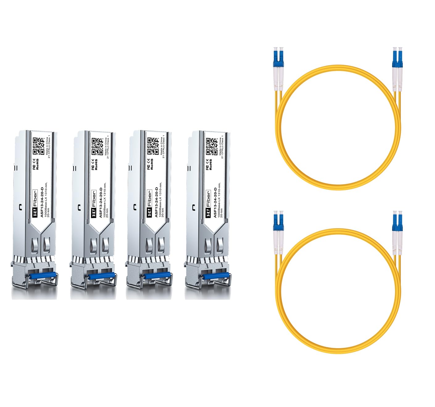 4 Pack 1G Single Mode SFP LC Module with 2 Pack 1m OS2 LC to LC Fiber Patch Cable, 1000Base-LX SFP Fiber Transceiver, SMF 1310nm, 20km, DDM, Compatible with Cisco