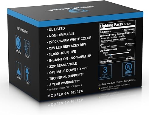 Miniatura 4 de Great Eagle Lighting Corporation Bombilla LED equivalente a A19 de 75 W, certificación UL, blanco cálido de 2700 K, no regulable, repuesto estándar