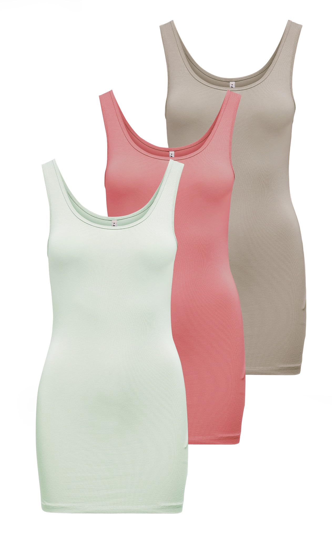 ONLY Damen Onllive Love Long Tank TOP 3er Pack Top für Frauen, Lightest Sky/Chateau Grey/Brandied Apricot, XS
