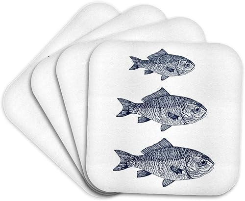 3dRose CST_164697_1 Tres Blue Fish Beach Theme Art - Posavasos suaves, juego de 4