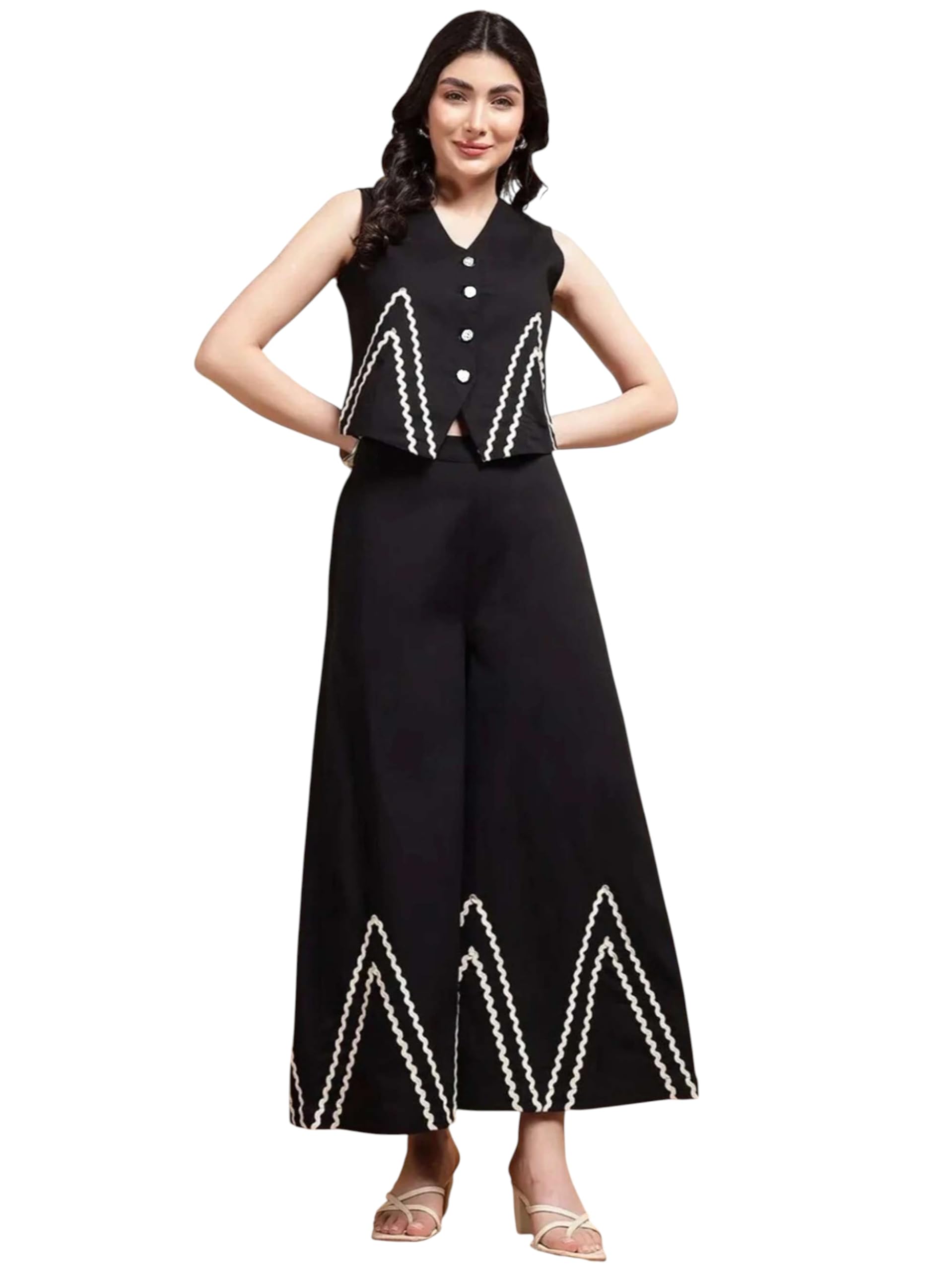 Women's Co-ord Set with White Ric-Rac Embroidery-picture-28