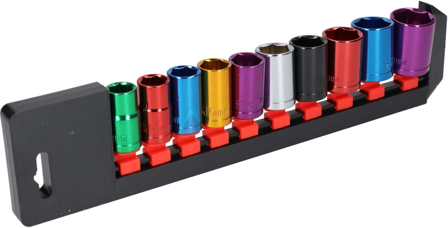 Metric 1/2" Drive Shallow Colour Coded Sockets 6 Sided 13mm â€“ 24mm 10pc