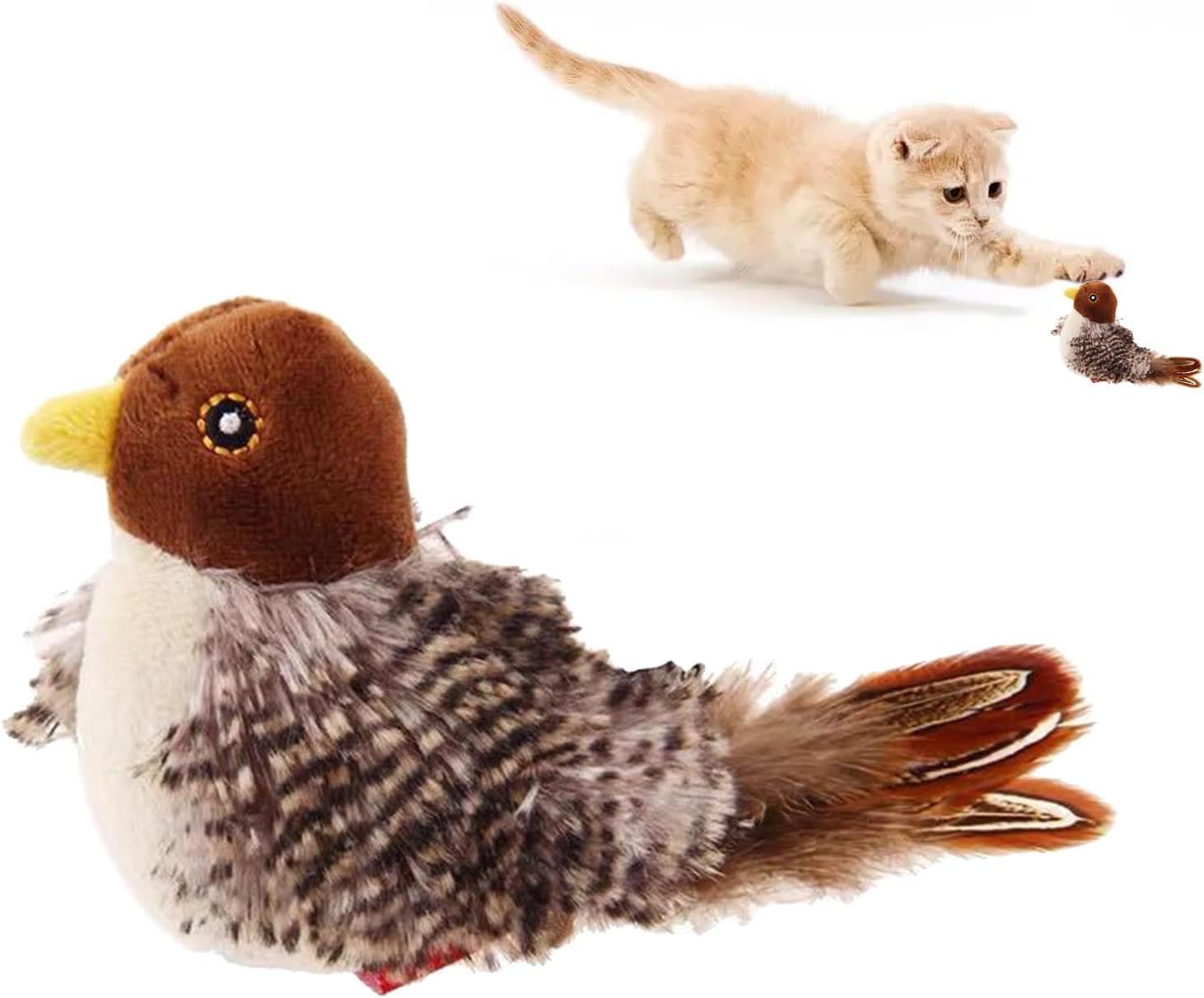 Simulated Chirping Bird Cat Toy 2025 Interactive Automatic Bird Toy Squeaky for Bored Indoor Cats to Play Alone, Pets Cat Toy Relieve Boredom (A)