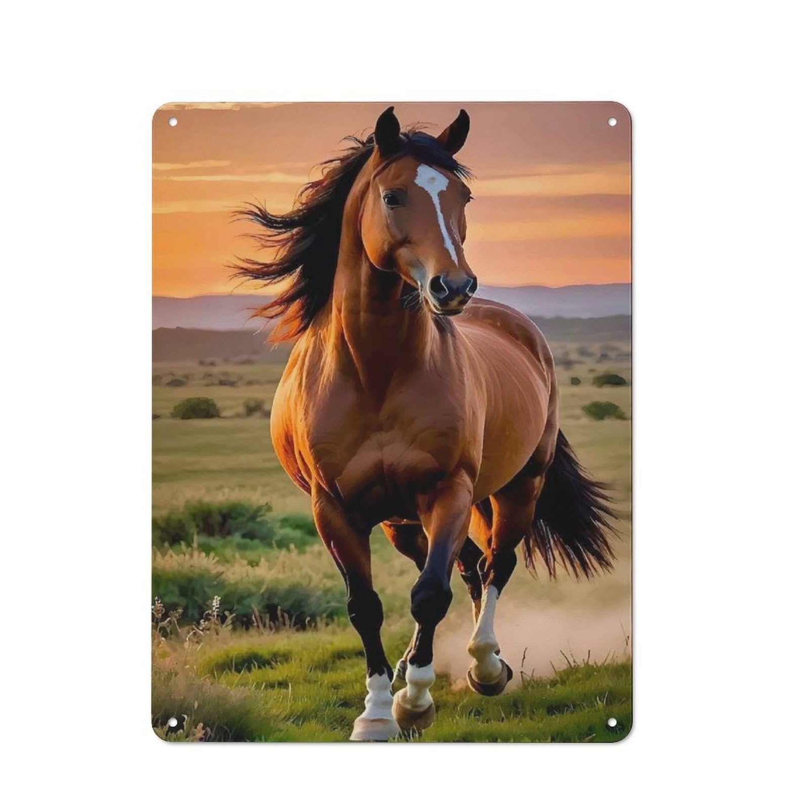 Industrial Metal Wall Sign 40x30cm Featuring Majestic Horse Galloping at Sunset, Urban Room Decor for Loft, Studio, Office Or Creative Room