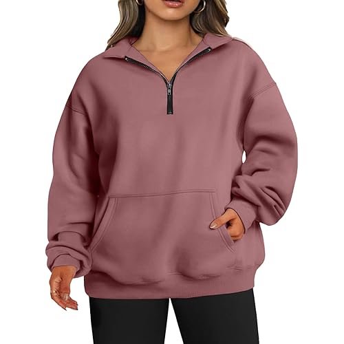 TAKEYAL Plus Size Sweatshirts for Women Pockets Half Zip Pullover Long Sleeve Oversized Drop Shoulder Y2K Clothes