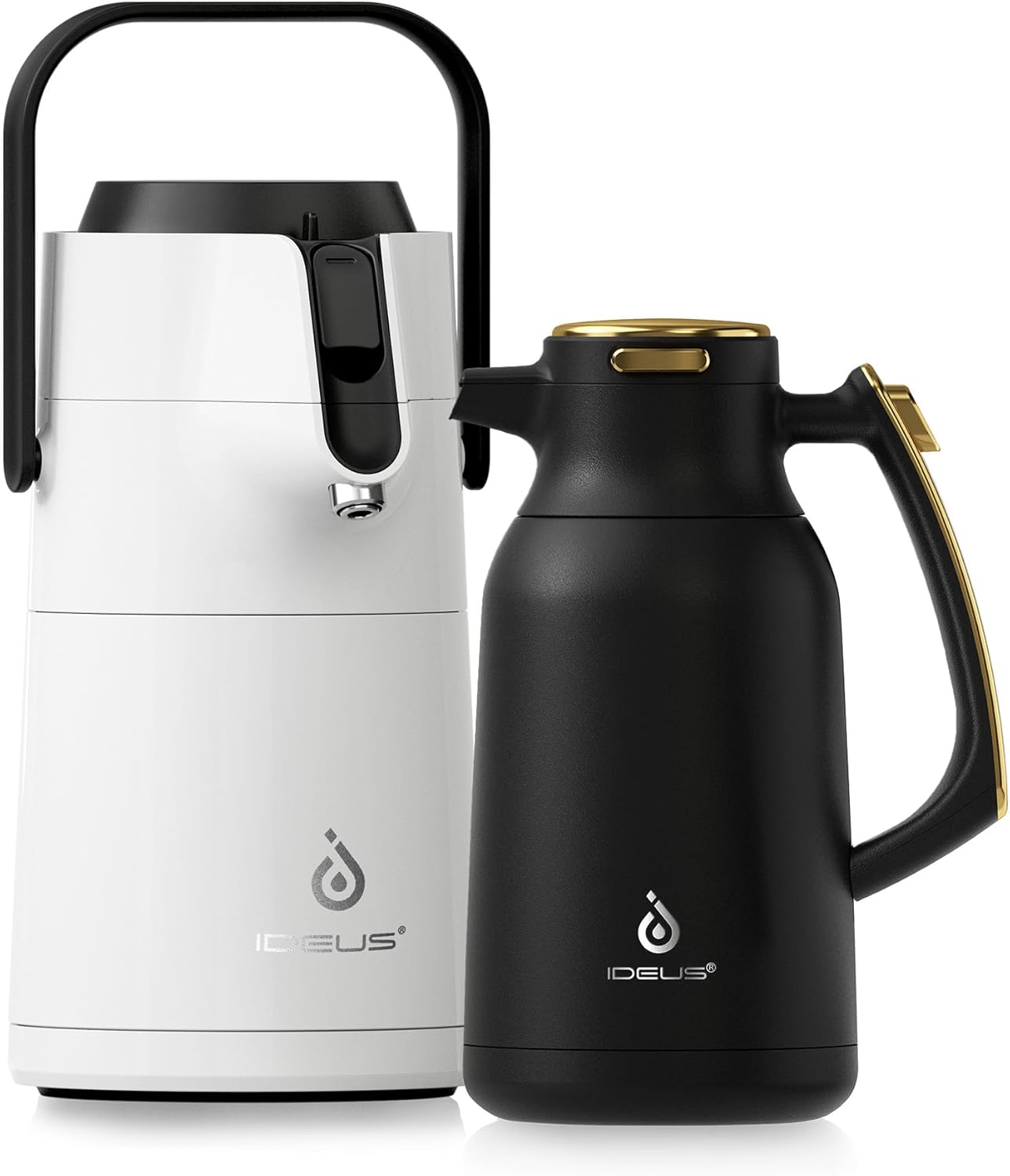 IDEUS 68 oz Stainless Steel Thermal Coffee Carafe and 74 oz Airpot Beverage Dispenser