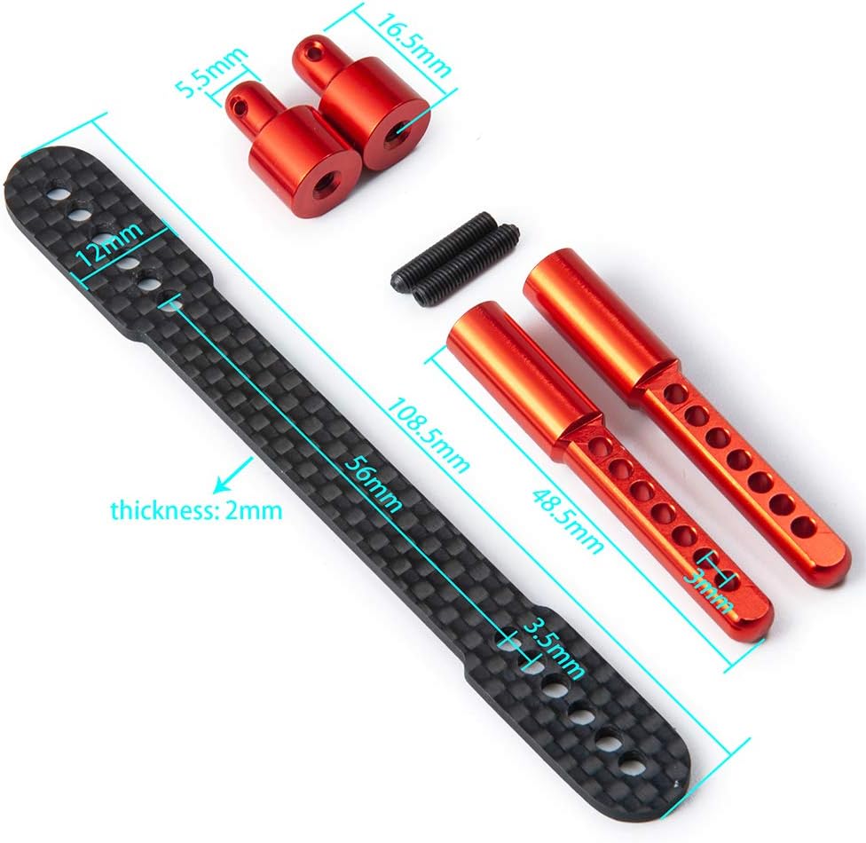 RC-Hub 1Set Body Post Mounts Metal Front and Rear Shell Column for 1:10 Axial SCX10 90046 90047 RC Car (Red)