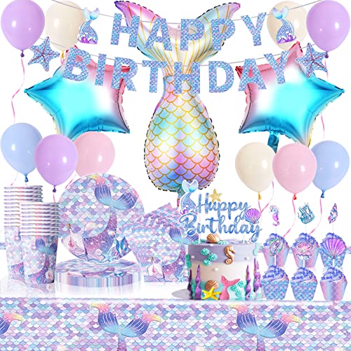 Juego de 85 Piezas Para 20 Invitados de Fiesta de Sirena, Accesorios de Fiesta CumpleañOs,...