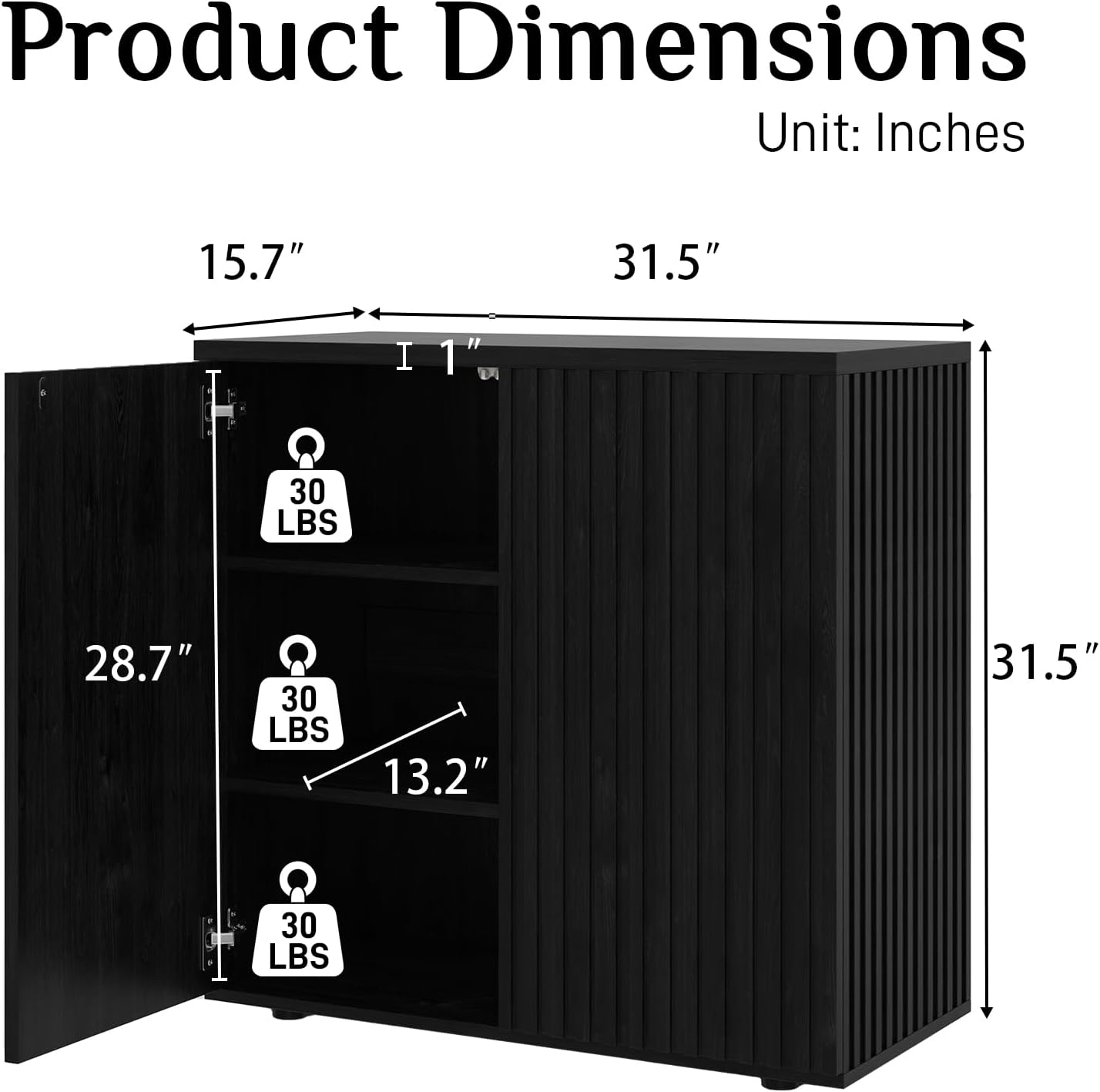 63" Fluted Buffet Cabinet with Storage Wood Sideboard Cabinet Modern Console Cabinets with Adjustable Shelf Accent Credenza with Pop-up Doors for Living Room, Entryway, Kitchen, Hallway, Matte Black