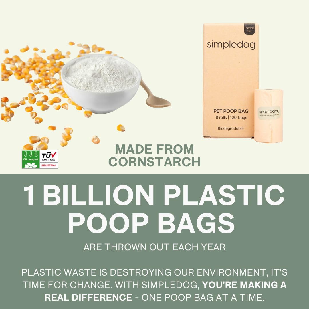 Simpledog Bolsas compostables para excrementos de mascotas, ecológicas, biodegradables para perros (36 rollos/540 bolsas)
