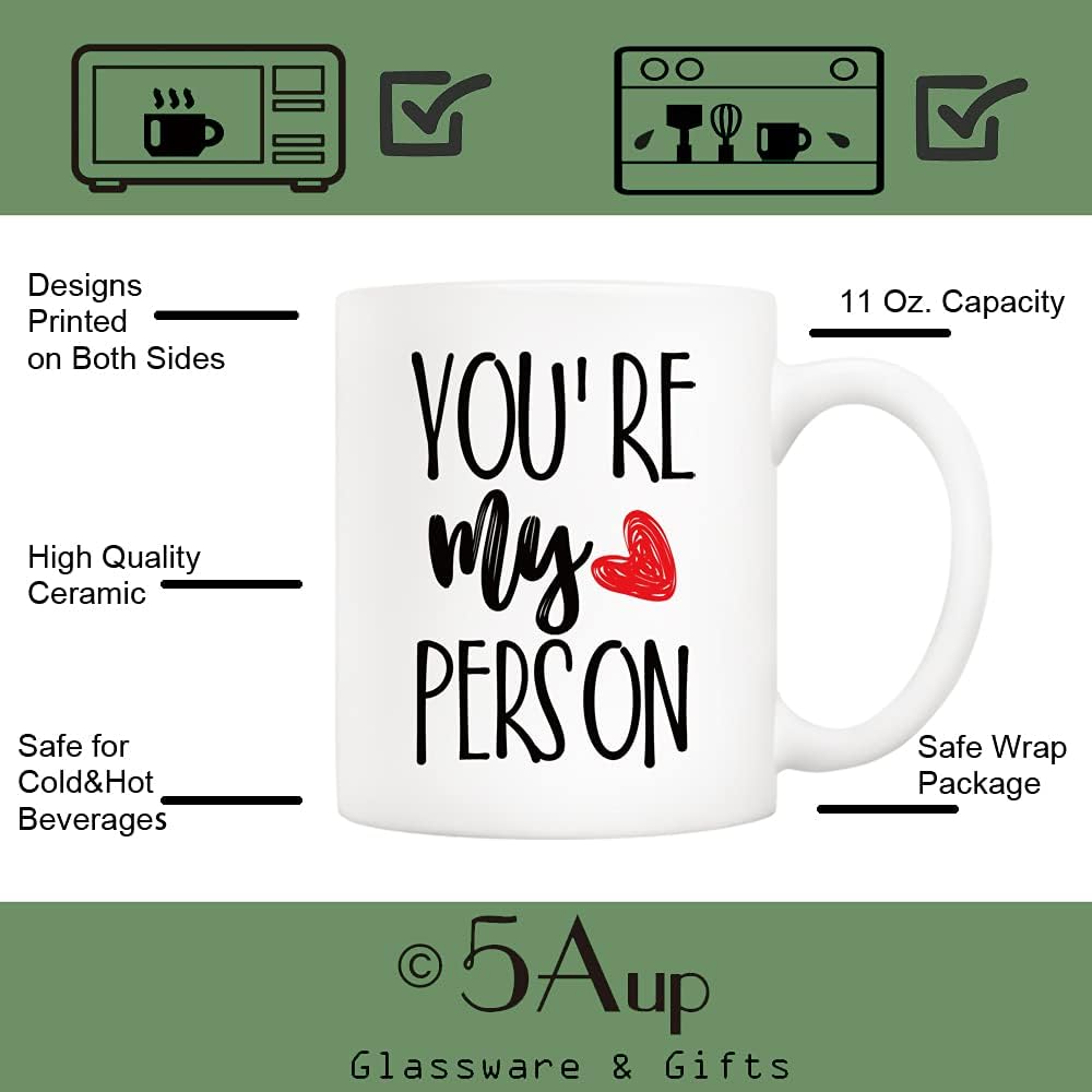 5Aup You're My Person Coffee Mug, Best Cup for Boyfriend, Girlfriend, Her, Him - 11 Oz Funny Inspirational Red Heart Gift for Wife Husband Women Men - Image 3