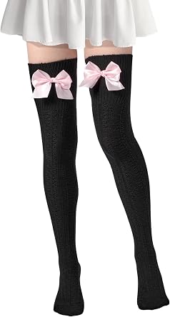 Moon Wood Women Thigh High Socks Extra Long Cute Knit Tall Long Stockings Over Knee Socks with Bow Valentines Day sock