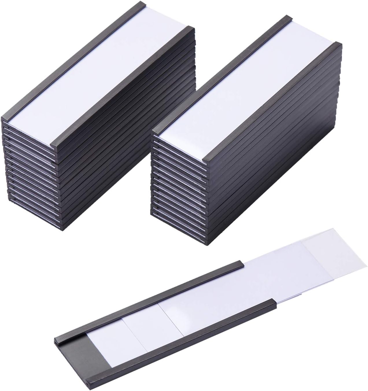 100 Pieces Magnetic Label Holders with Magnets Magnetic Data Card Holders with Clear Plastic Protectors for Metal Shelf, Whiteboard (1 x 3 Inch)
