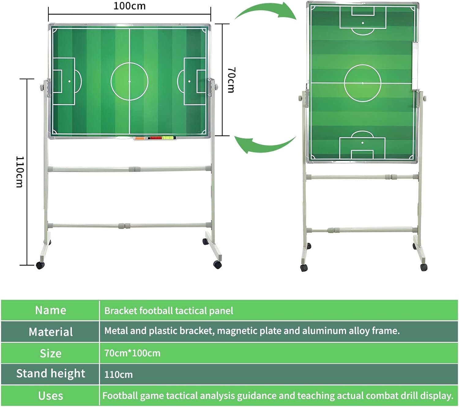 Soccer Coaching Board with Magnets Professional Large Football Tactics Board Magnetic with Wheels, 39.37'' x 27.56'' Horizontal Vertical Two Modes