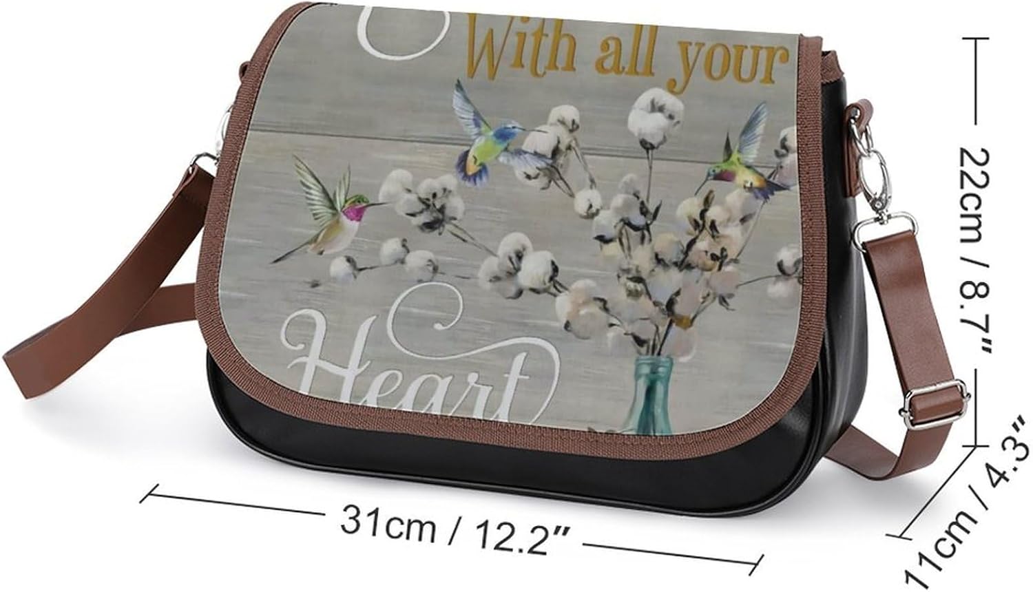 Proverbs 3 5 Hummingbird ScriptureWomen's Faux Leather Crossbody Bag, Waterproof Wrinkle-Resistant Shoulder Bag with Detachable Strap, Large Capacity Casual Handbag, Fashion Daily Purse for Shopping W