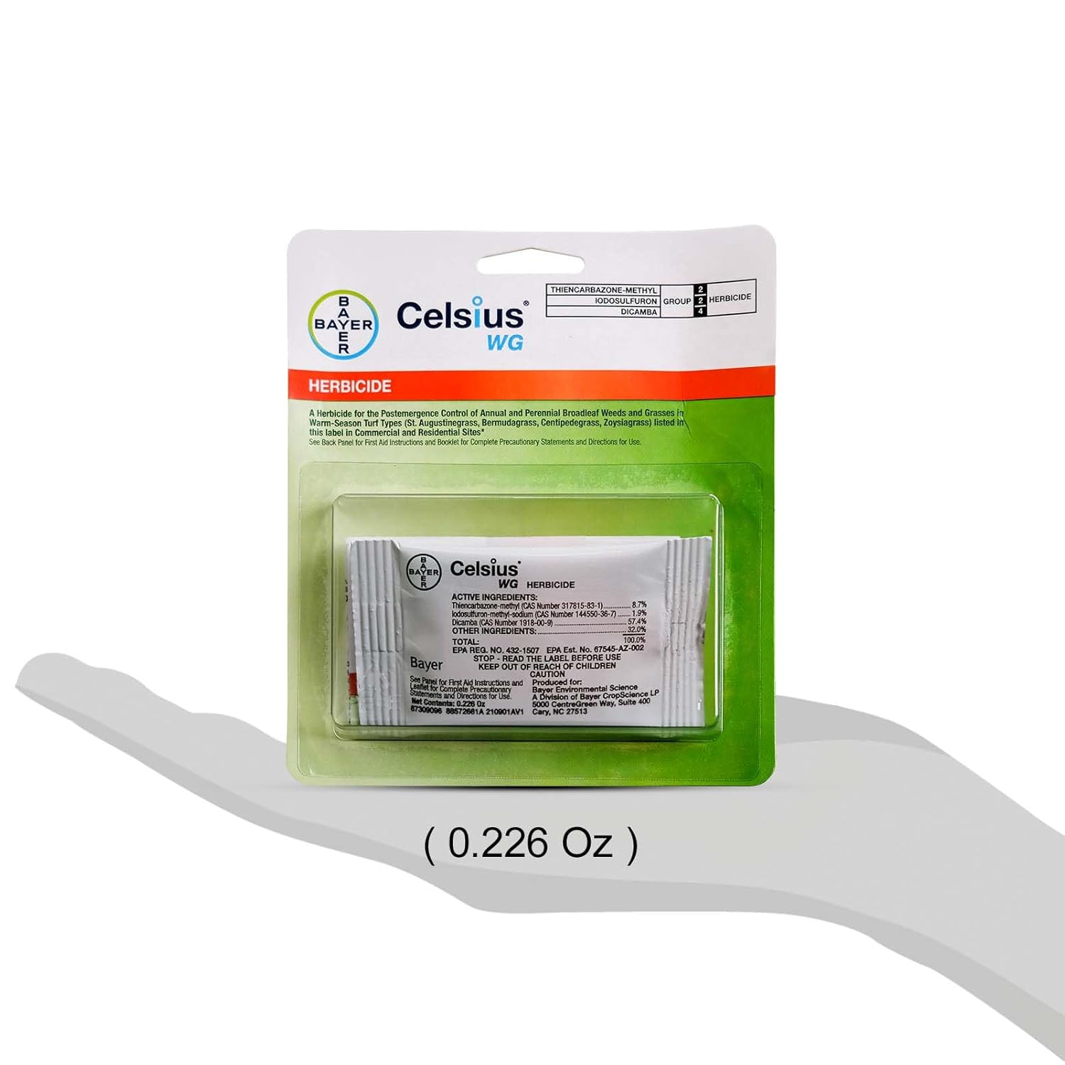 Pre and Post Weed Killer for Lawns - Celsius - WG - 0.226 OZ - Broadleaf Weed Control - Lawn Treatment - Grass Killer - Safe for Warm- Season Grass - Available with Omni Depot Gloves