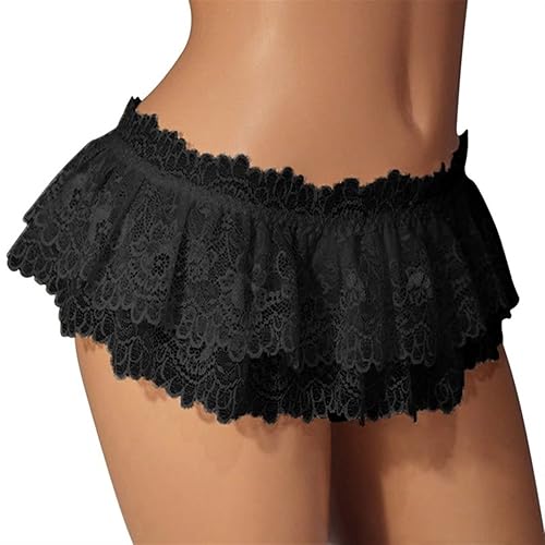 Eeghurt Sissy Lace Panties Men Ruffled Panties Thongs Mini Skirt Thongs Gay Lingerie (Color : Black, Size : 1pc) One Size - One Size - Black