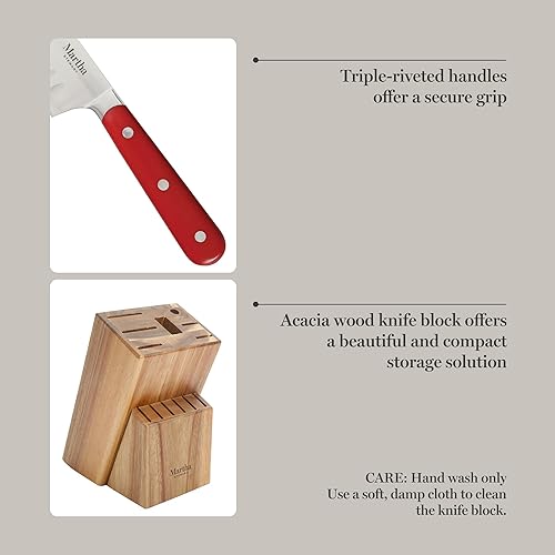 Vista 22 de MARTHA STEWART Eastwalk Juego de 14 cuchillos de cocina de acero inoxidable de alto carbono con mango forjado triple remachado ABS bloque de madera