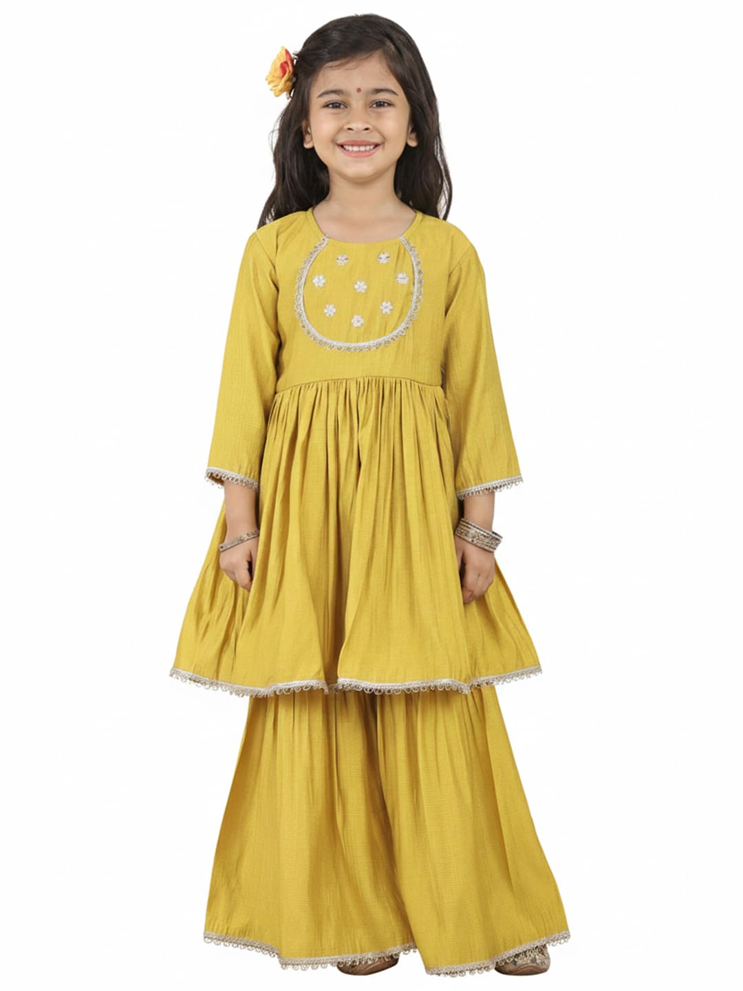 superminis Girls Silk Blend 3/4 Sleeve Embroidery Ethnic Kurti Sharara Set - Review, Price and Buying Guide