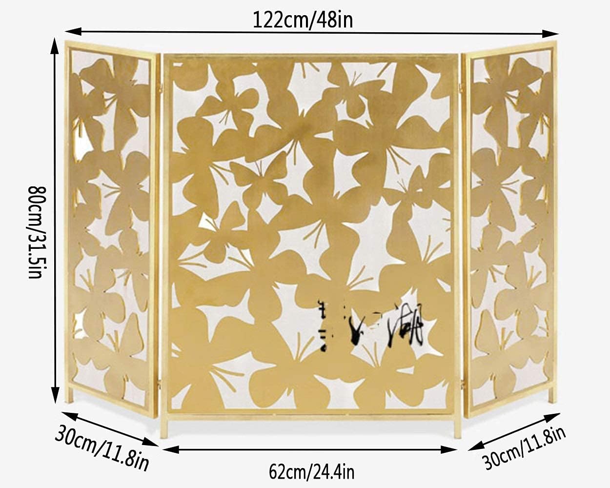 Mesh Fireplace Screen 3 Panel Large Fire Safe Guard with Mesh Fireplace Spark Protection Foldable Wrought Iron Fire Screen Fireplace Protector for Wood Burner/Gas/Stove Open Fire 132x79cm/52x3 (Gold)