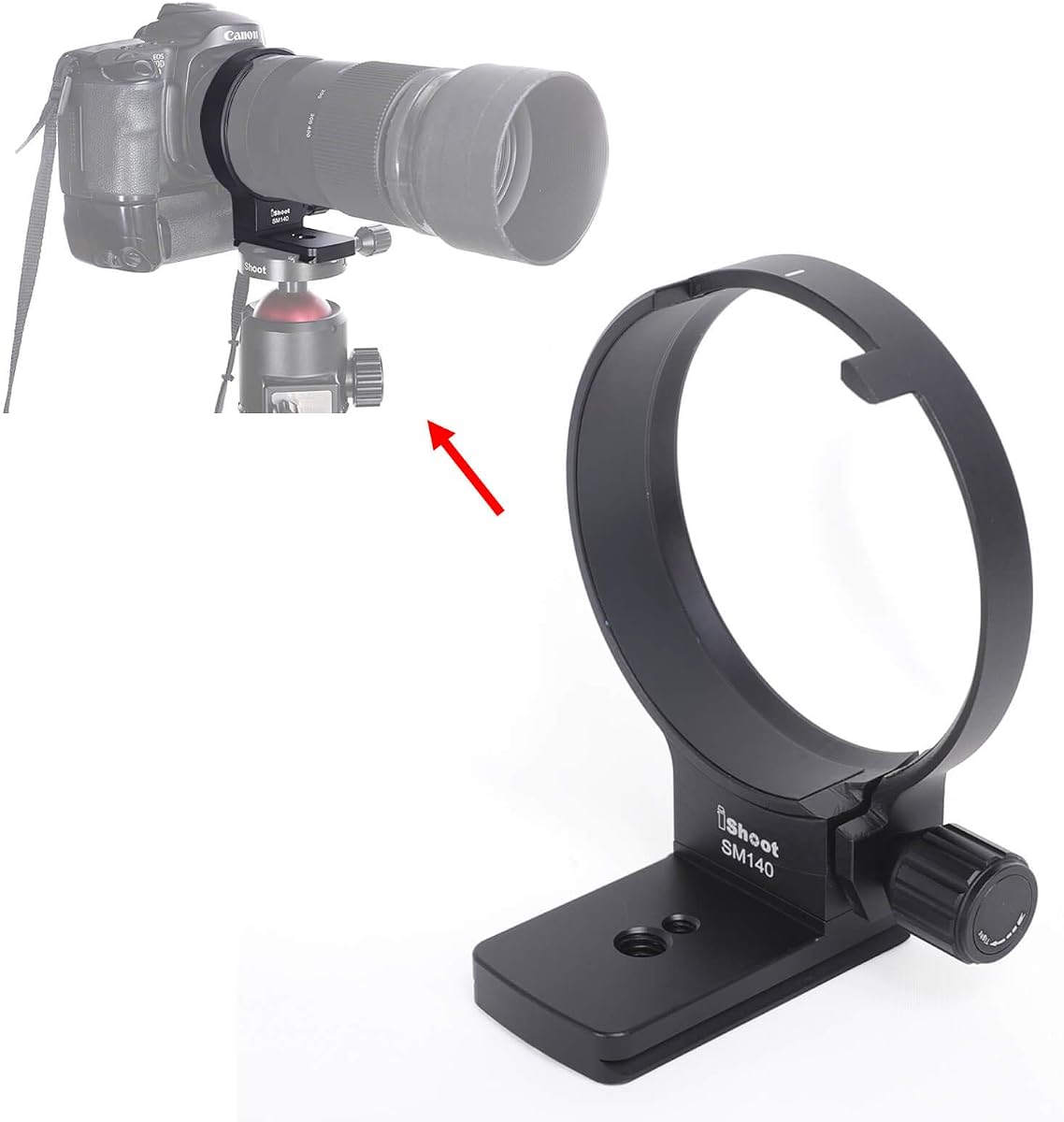 iShoot Tripod Mount Ring, Lens Collar Support Compatible with Sigma 100-400mm f/5-6.3 DG OS HSM Contemporary Lens (EF/F Mount), Bottom is ARCA Quick Release Plate for ARCA-Swiss Fit Tripod Ball Head