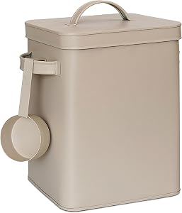 Relaxdays Metallbox, 6,5 L Aufbewahrungsbox mit Dosierhilfe, Tierfutter & Kaffee, luftdicht, Waschpulverdose, beige
