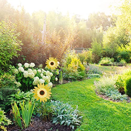 Relaxdays Windrad Sonnenblume, 2er Set, H x B x T: 76 x 29 x 8 cm, Doppel-Windrad für Garten & Balkon, zum Stecken, gelb – Bild 3