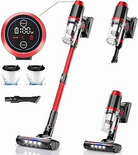 Aspirador de Pó Sem Fio, Aspirador de Pó Leve 6 em 1 com Autonomia de 45 Minutos, Sucção Potente, Aspirador de Pó Sem Fio Recarregável para Carpetes, Azulejos, Pelos de Animais, Pisos de Madeira