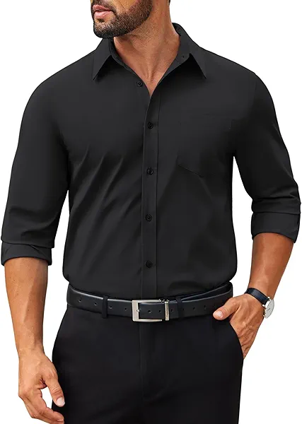 COOFANDY Mens Tech Dress Shirts Long Sleeve Poplin Formal Shirt Casual Button Down Shirts