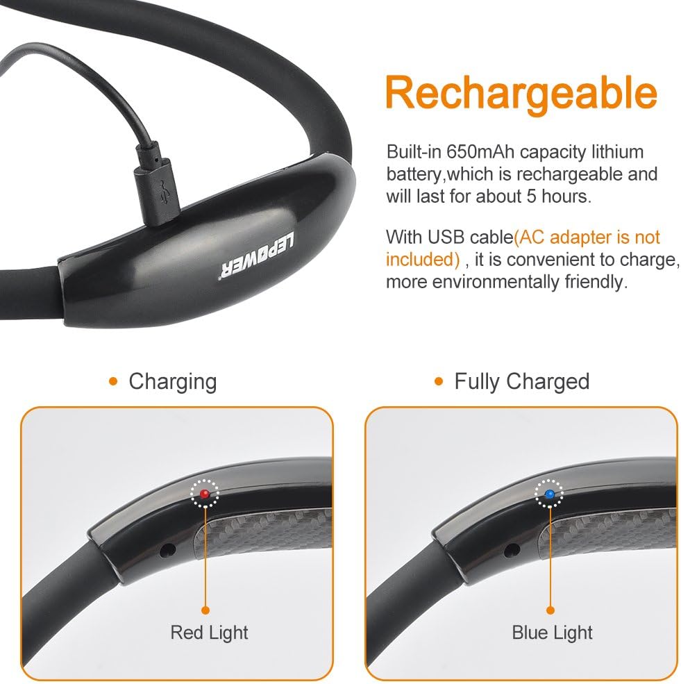 LEPOWER 4 LED Book Light, 6 Level Brightness Neck Light, Rechargeable Reading Lights, USB Cable Included,Hands Free Light, Flexible Arm Neck Lamp for Bed Reading/Night Running/Walking/Knitting
