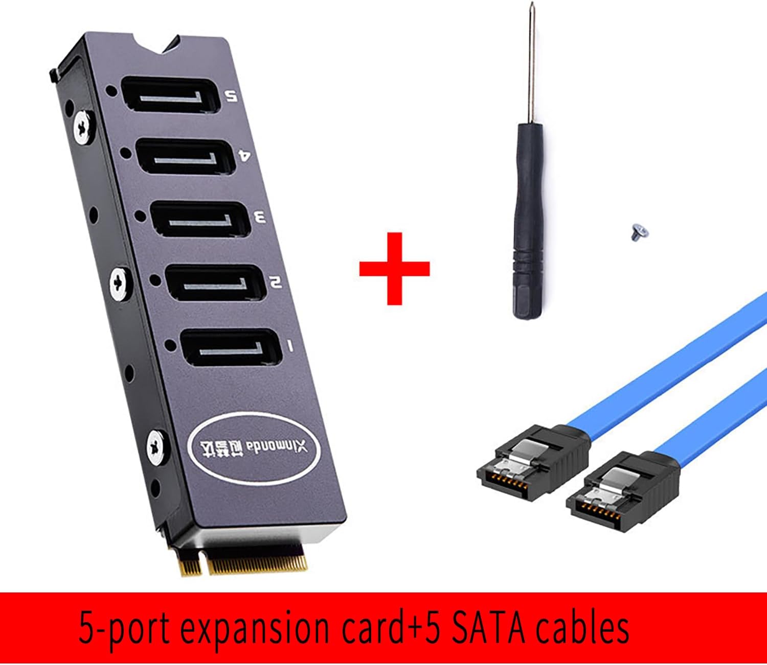M.2 NVMe M Key to 5-Port SATA3.0 Adapter Card 6Gbps PCIe to Serial Expansion Card with 5pcs SATA Cable