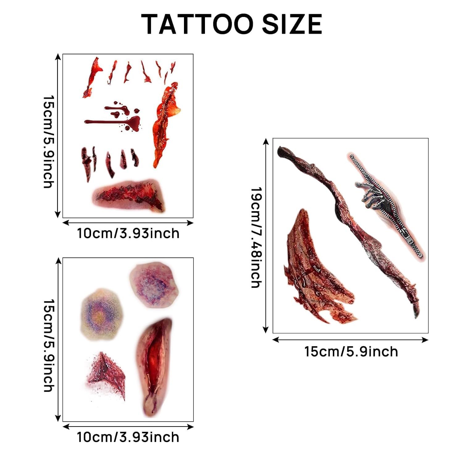 CARGEN Halloween Makeup Temporary Tattoos - 3 Sheets Realistic Zombie Scary Scar Stitch Party Stitch Decorations Costume Makeup for Adult Face Body Kit
