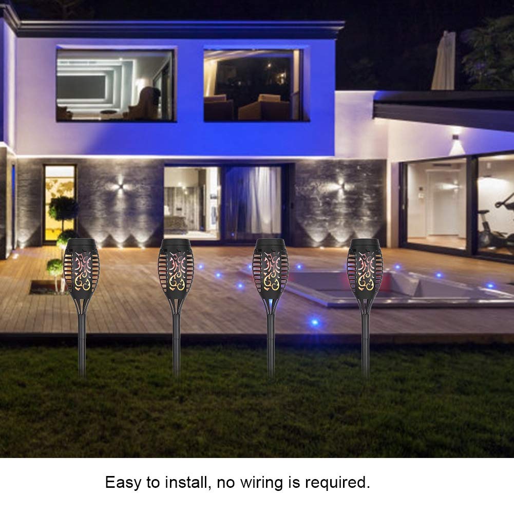 Solarlampen für Außen Garten, Solarleuchten mit Realistischer Flammeneffekt, Solar Fackeln Gartenbeleuchtung, IP65 Wasserdichte Gartenfackeln für Außen, Hinterhöfe, Rasendeko (4 Stück)