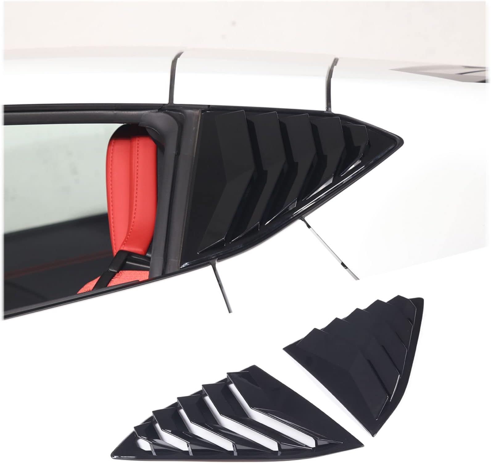 TOYCIDFG for Corvette C8 2020-2024 Rear Side Window Louvers Cover Trim, Racing Style Triangular Window Glass Blinds for Chevrolet Corvette C8 Manual Convertible Version (Piano black)