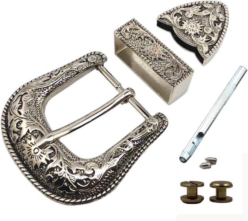ToSSmeTOME Western Cowboy Buckle 38MM Antique Silver Belt Buckle Set 1.1/2" Wide