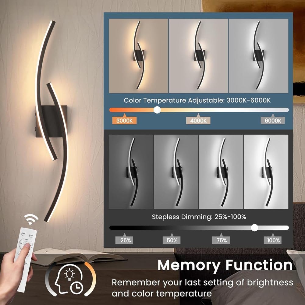 2 pcs LED Luz de Pared Larga 80CM Batería Lámpara de Pared Sin Corriente USB Cargador Aplique de Pared Regulable con Mando a Distancia e Interruptor Táctil Temporizador Luminaria de Pared Lámpara