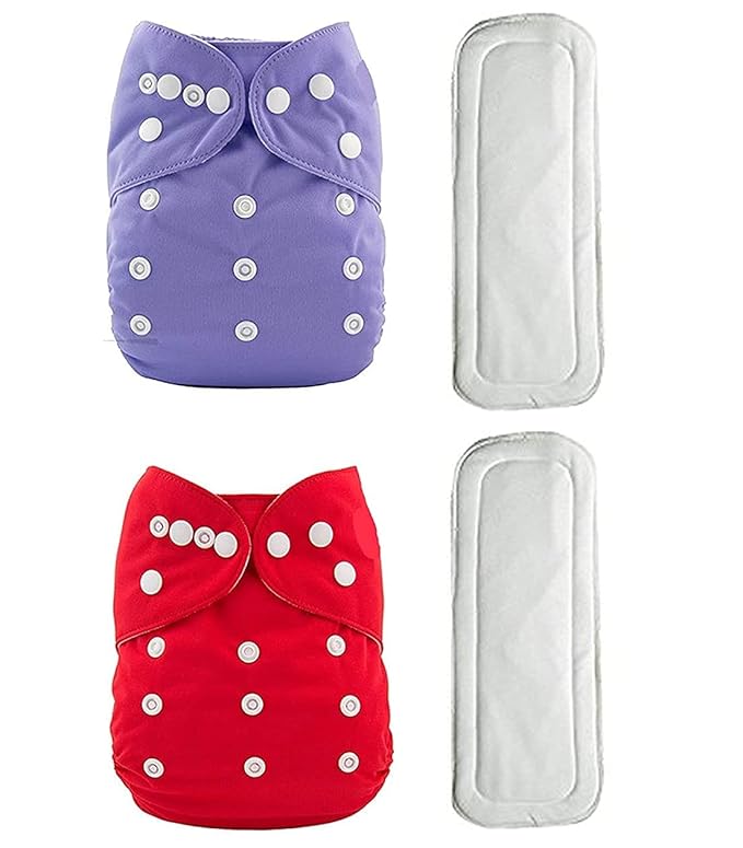 Lukzer [Pack of 2 with 2 Diaper Liners (Inner Cloths)] Reusable New Adjustable (for All Sizes) Baby Washable Cloth Diaper Nappies for Babies of Ages 0 to 2 Years, Random Color