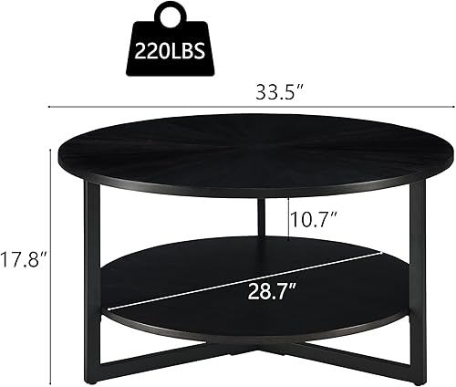 Miniatura 26 de LEEMTORIG KFZ-1338 - Mesa de centro redonda redonda para sala de estar, mesa de centro redonda de madera maciza de granja con almacenamiento, mesa