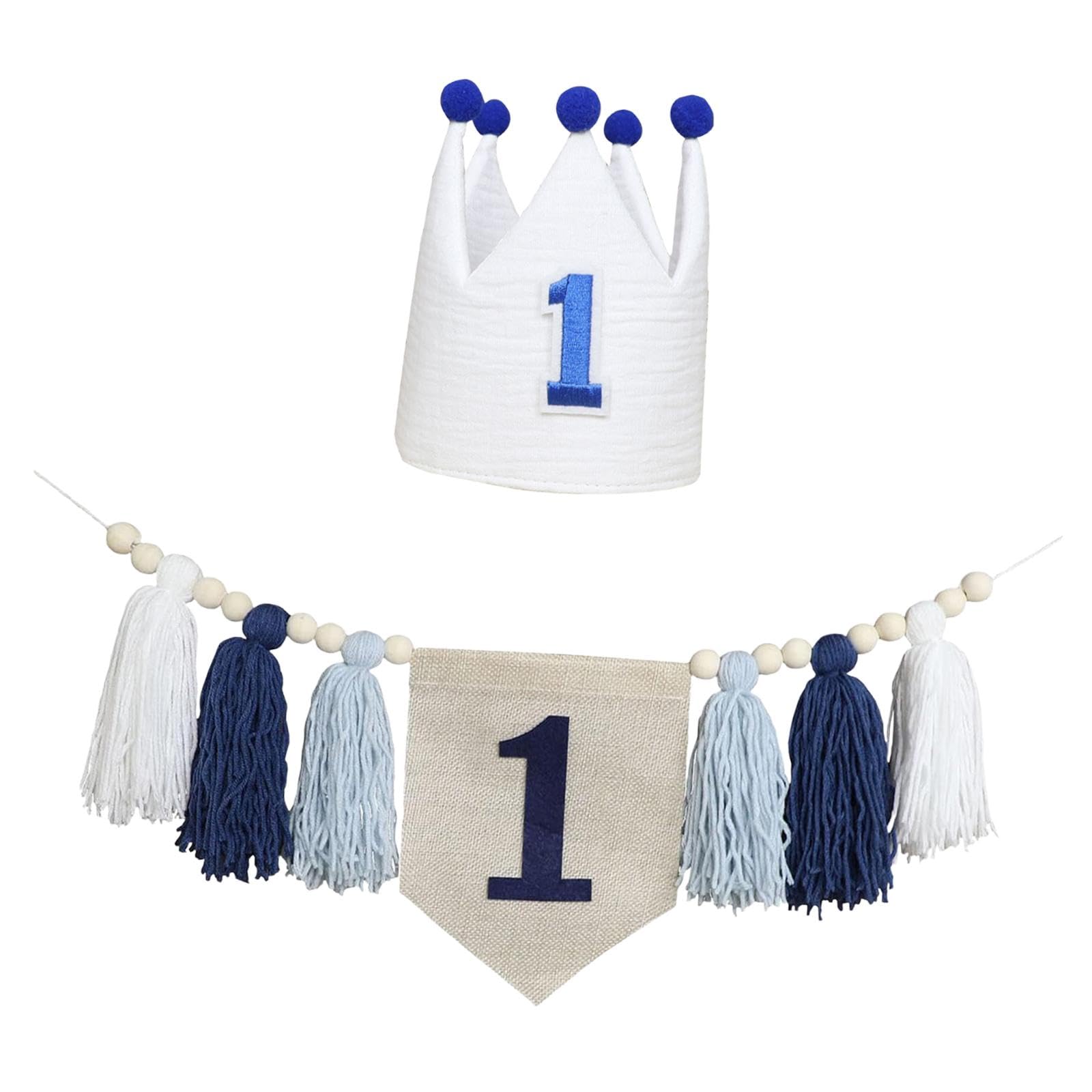 Sharplace 1. Geburtstag Banner Mit Holzperlen & Quasten - Hochstuhl Deko Für Jungen/Mädchen, Farbe Blau