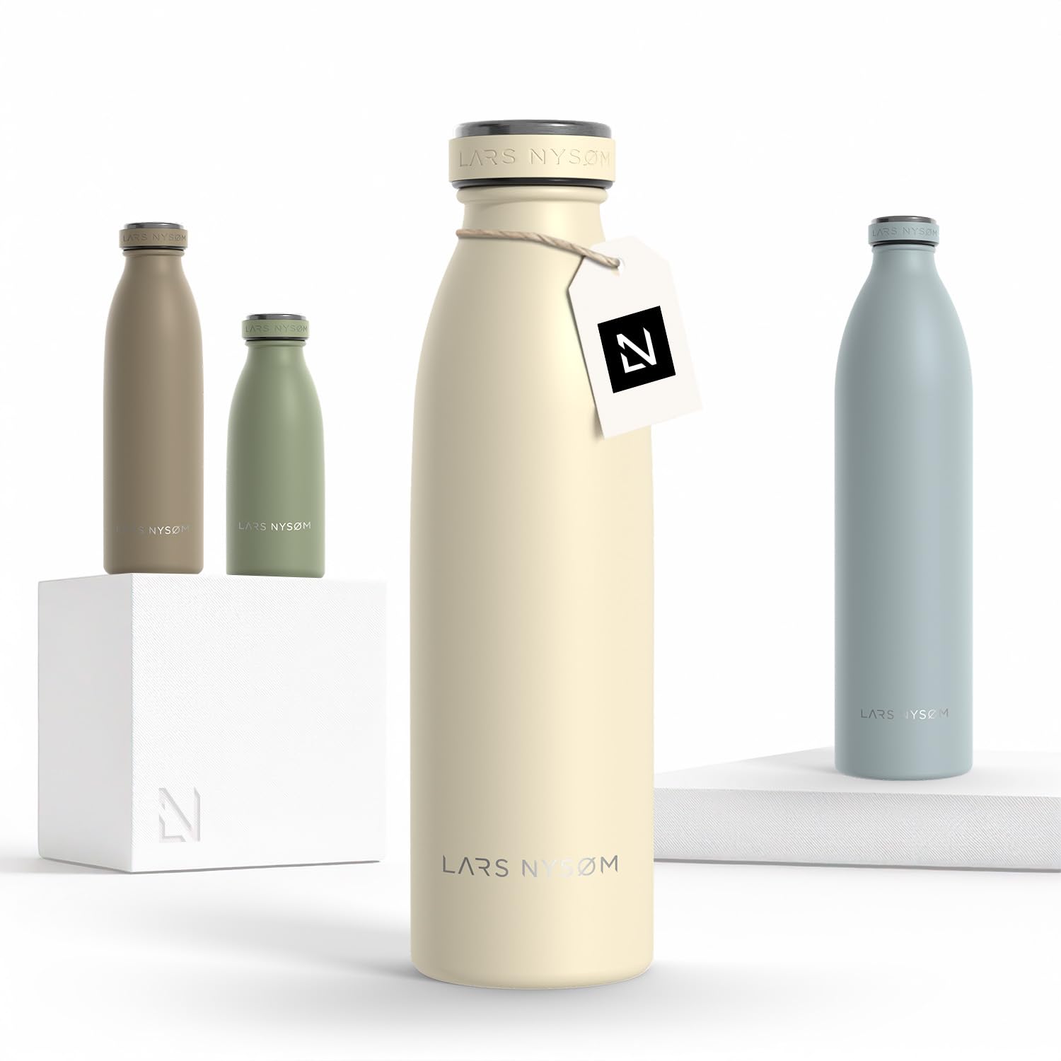 LARS NYSØMStainless Steel Insulated Water Bottle 350ml, 500ml, 750ml, 1L, 1 5 Liter | Insulated Thermo Flask for Hot and Cold Beverages | Leakproof Drinking Bottle (Almond Beige, 500ml)