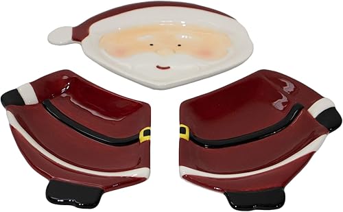 Miniatura 8 de Servidor festivo de cerámica de 4 secciones con temática navideña de copo de nieve rojo