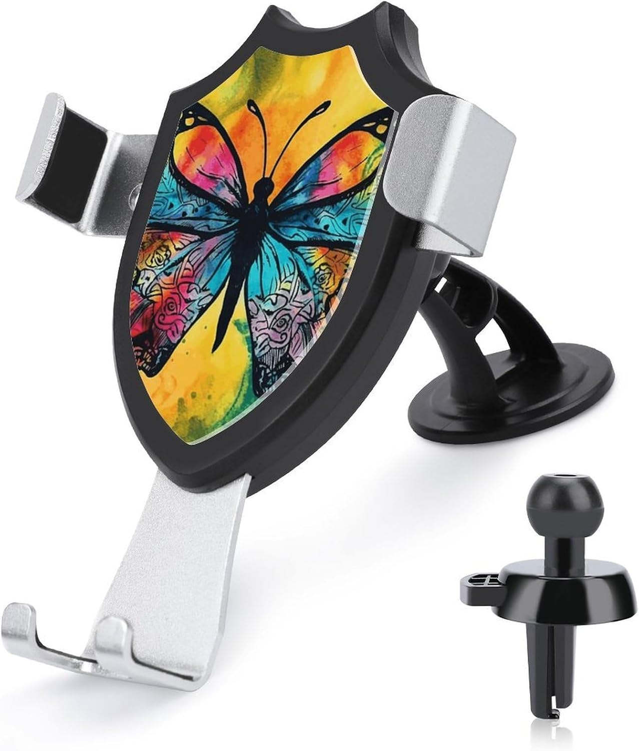 Butterfly Tie Dye Car Phone Mount Universal Cell Phone Holder for Dashboard Windshield Air Vent, Rotatable Adjustable Automobile Cradle, Compatible with All 4-6 Inch Smartphone