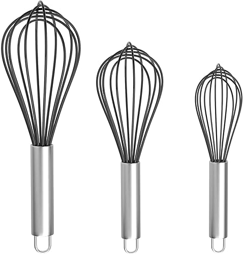 Batidor de silicona, juego de batidor de alambre de acero inoxidable, 3 batidores de goma para cocinar, utensilios de cocina antiadherentes, batidor