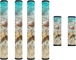6 PCS Fridge Door Handle Covers Washable Kitchen Appliances Handles Protector for Oven Stove Anti-Slip Indoor Home Refrigerator Decorations, Starfish Sea Shell Beach Ocean